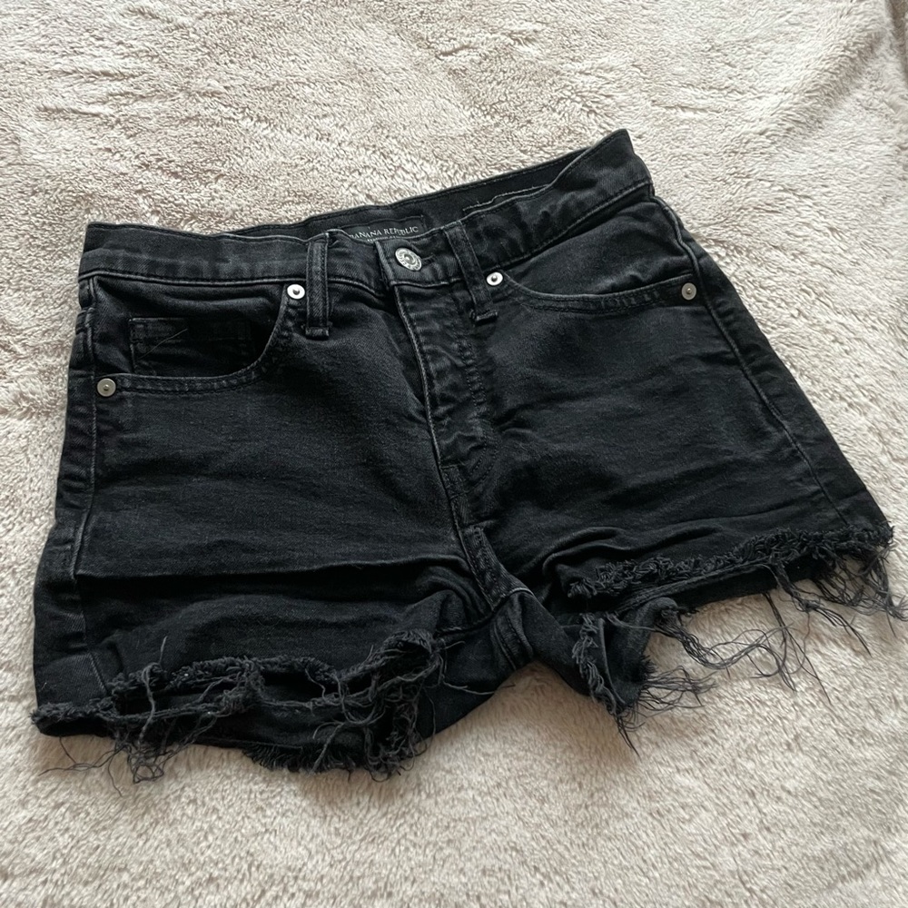 Banana Republic- High Waisted Distressed Black Denim Shorts